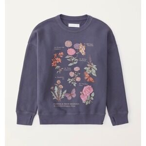 Abercrombie Kids Graphic Sweatshirt Flower Butterflies Botanical Gray Size 13/14